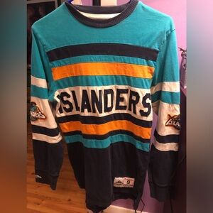 New York NY ISLANDERS long sleeve Hockey Game Shirt Jersey SMALL Mitchell & Ness